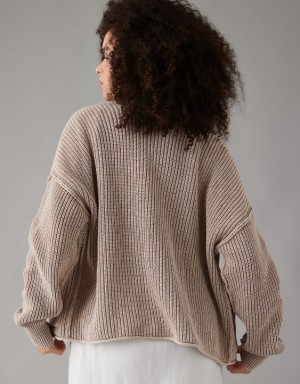 Aerie Slouchy Cardigan Brown | HMI-682413