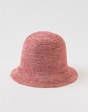 Aerie Straw Crochet Bucket Hats Coral | SAG-508792