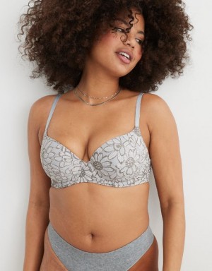 Aerie Sunnie Demi Push Up Bloom Lace Cross Dye Bras Grey | IGC-541802