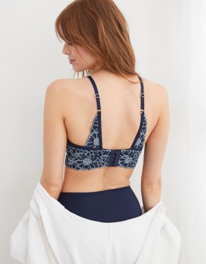 Aerie Sunnie Full Coverage Lightly Lined Bloom Lace Trim Bras Navy | TVP-752014