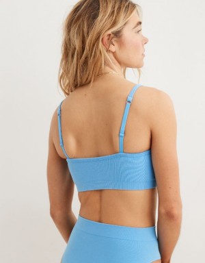 Aerie Superchill Cotton Seamless Padded Scooplette Bras Blue | RXH-821563