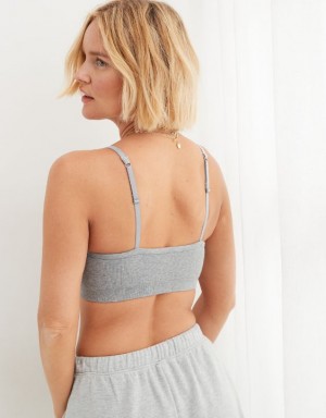 Aerie Superchill Cotton Seamless Padded Scooplette Bras Dark Grey | IBK-674503