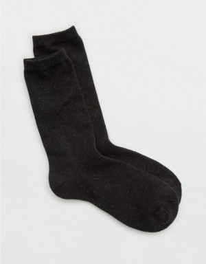 Aerie Tonal Metallic Crew Socks Black | PTM-815430