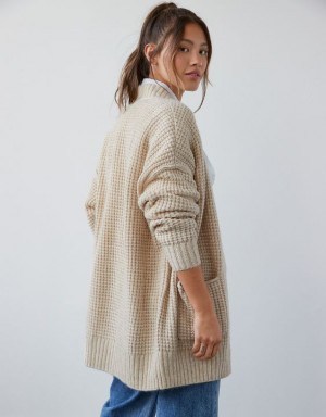 Aerie Whoa So Cozy Waffle Cardigan Cream | TSR-179534