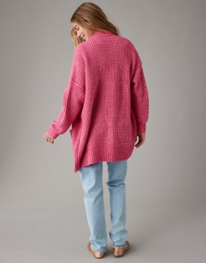 Aerie Whoa So Cozy Waffle Cardigan Pink | TVE-372098