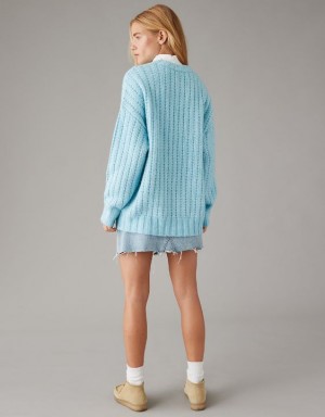 Aerie Whoa So Cozy Waffle Sweater Blue | LAT-274310