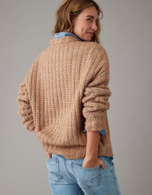 Aerie Whoa So Cozy Waffle Sweater Brown | FPM-463528