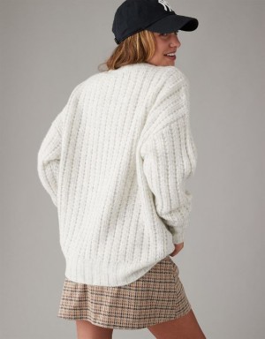 Aerie Whoa So Cozy Waffle Sweater Light Grey | YRF-954786