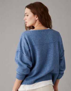 Aerie Whoa So Soft Ballet-Neck Sweater Blue | DEL-497865