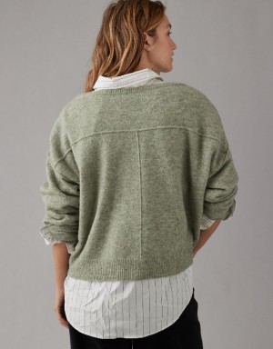 Aerie Whoa So Soft Ballet-Neck Sweater Olive | IZE-592706