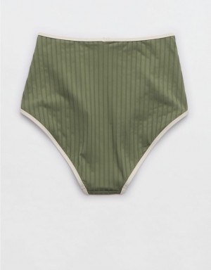 Aerie Wide Rib High Waisted Bikini Bottom Olive | JOK-541209