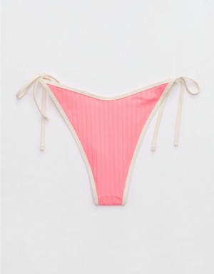 Aerie Wide Rib Low Rise Tie Cheekiest Bikini Bottom Coral / Orange | CBJ-524386