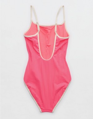 Aerie Wide Rib Scoop One Piece Swimsuits Coral / Orange | FEV-104326