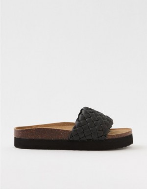 Aerie Woven Platform Sandals Black | KGV-352196