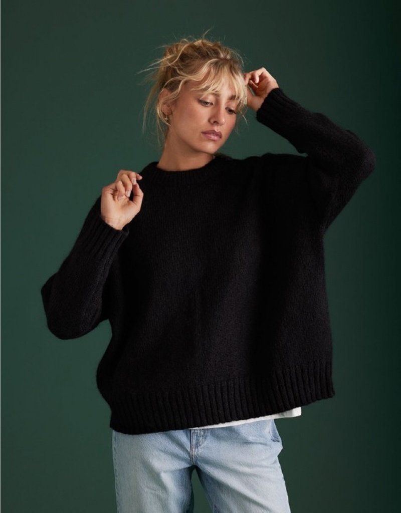 Aerie AE77 Premium Mohair-Blend Boyfriend Sweater Black | YEA-450638