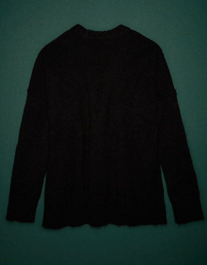 Aerie AE77 Premium Mohair-Blend Boyfriend Sweater Black | YEA-450638