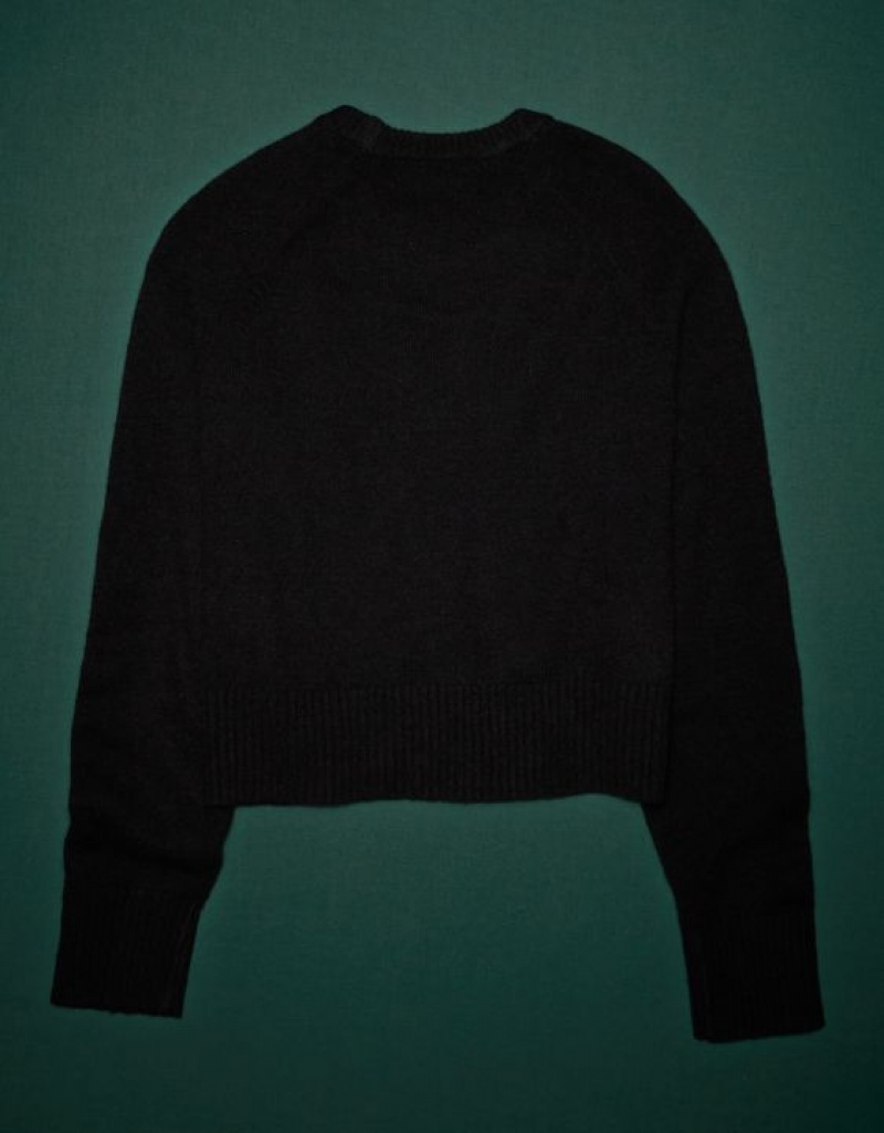 Aerie AE77 Premium Oversized Cropped Cashmere Sweater Black | QMS-624195