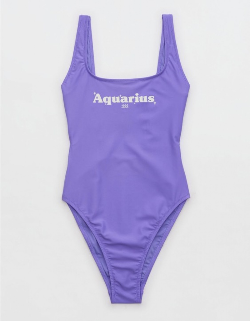 Aerie Astrology Babewatch One Piece Swimsuits Purple | WGX-931867