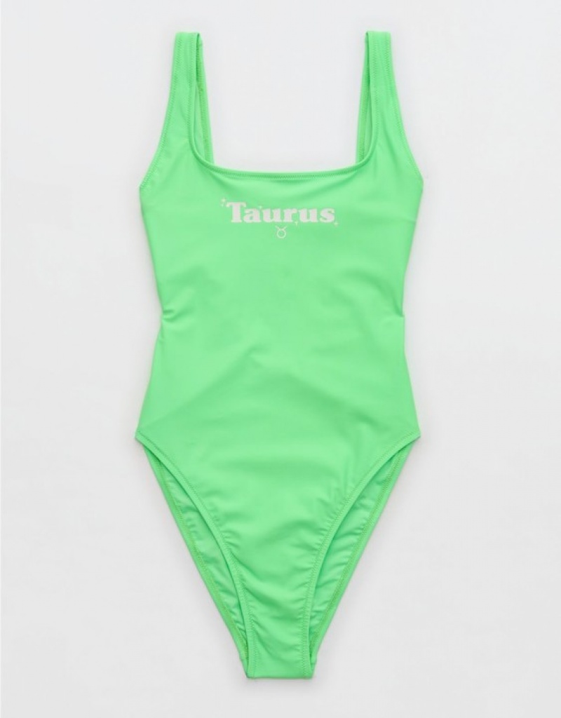 Aerie Astrology Babewatch One Piece Swimsuits Green | OVQ-405971