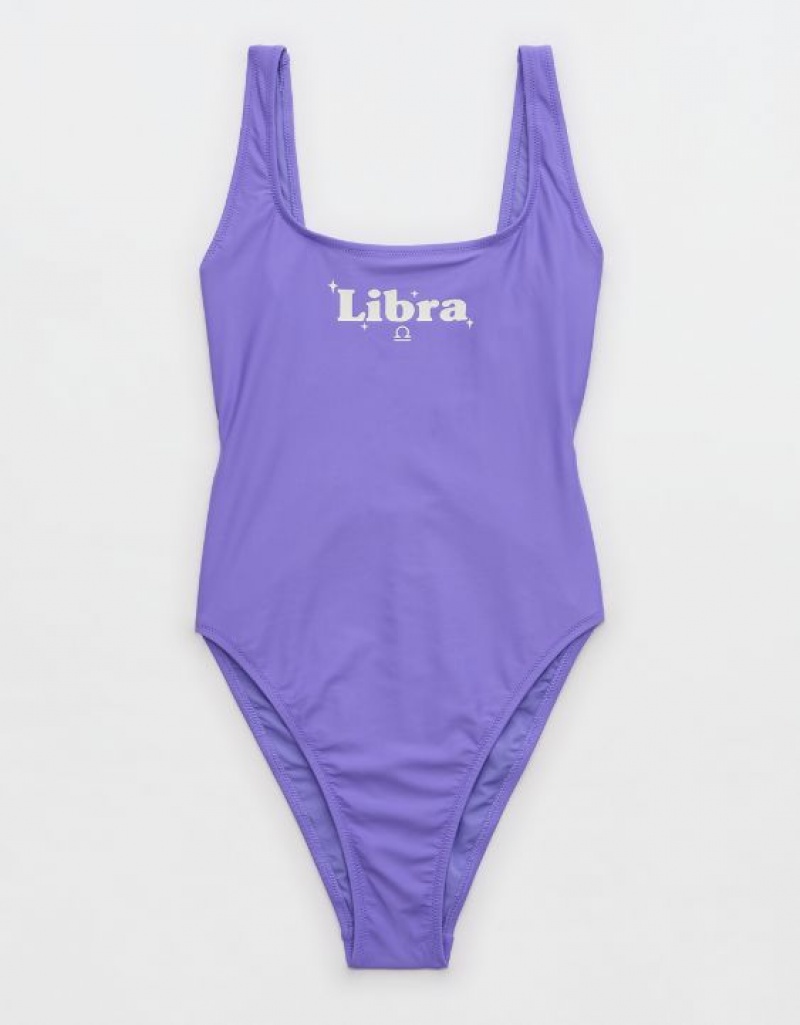 Aerie Astrology Babewatch One Piece Swimsuits Purple | SBP-392015