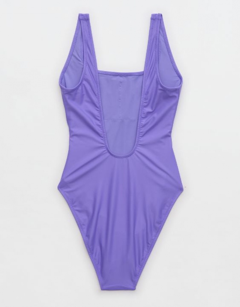 Aerie Astrology Babewatch One Piece Swimsuits Purple | SBP-392015