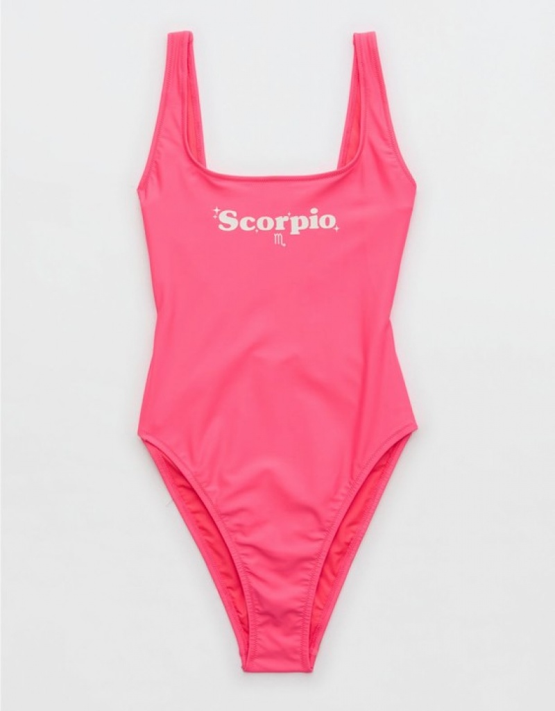 Aerie Astrology Babewatch One Piece Swimsuits Pink | VLJ-124608