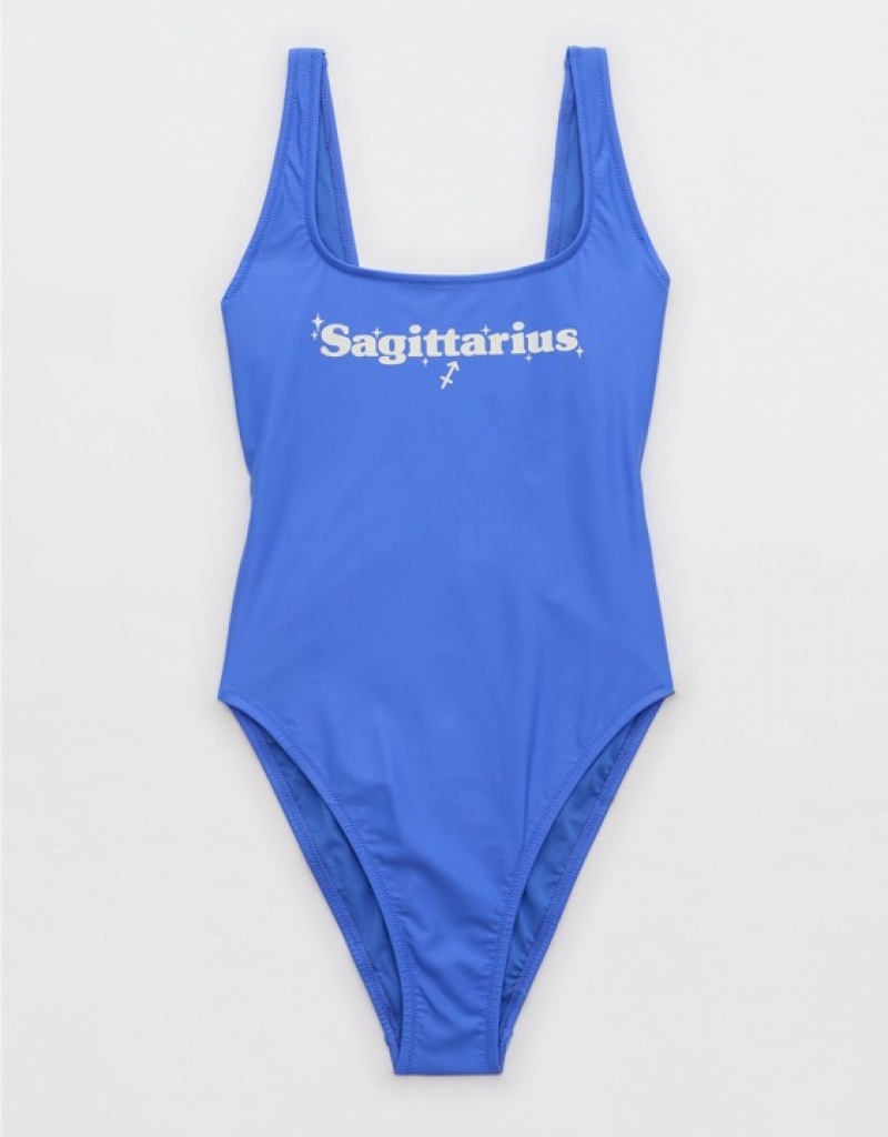 Aerie Astrology Babewatch One Piece Swimsuits Blue | GJC-037958