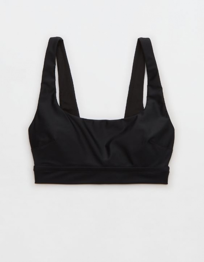 Aerie Banded Wide Strap Scoop Bikini Top Black | UNR-103684