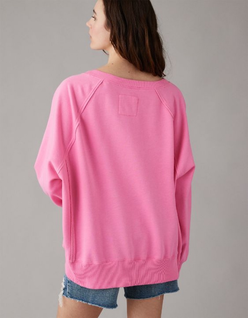 Aerie Big Hug Oversized Notch Neck Sweatshirts Pink | YJA-205973