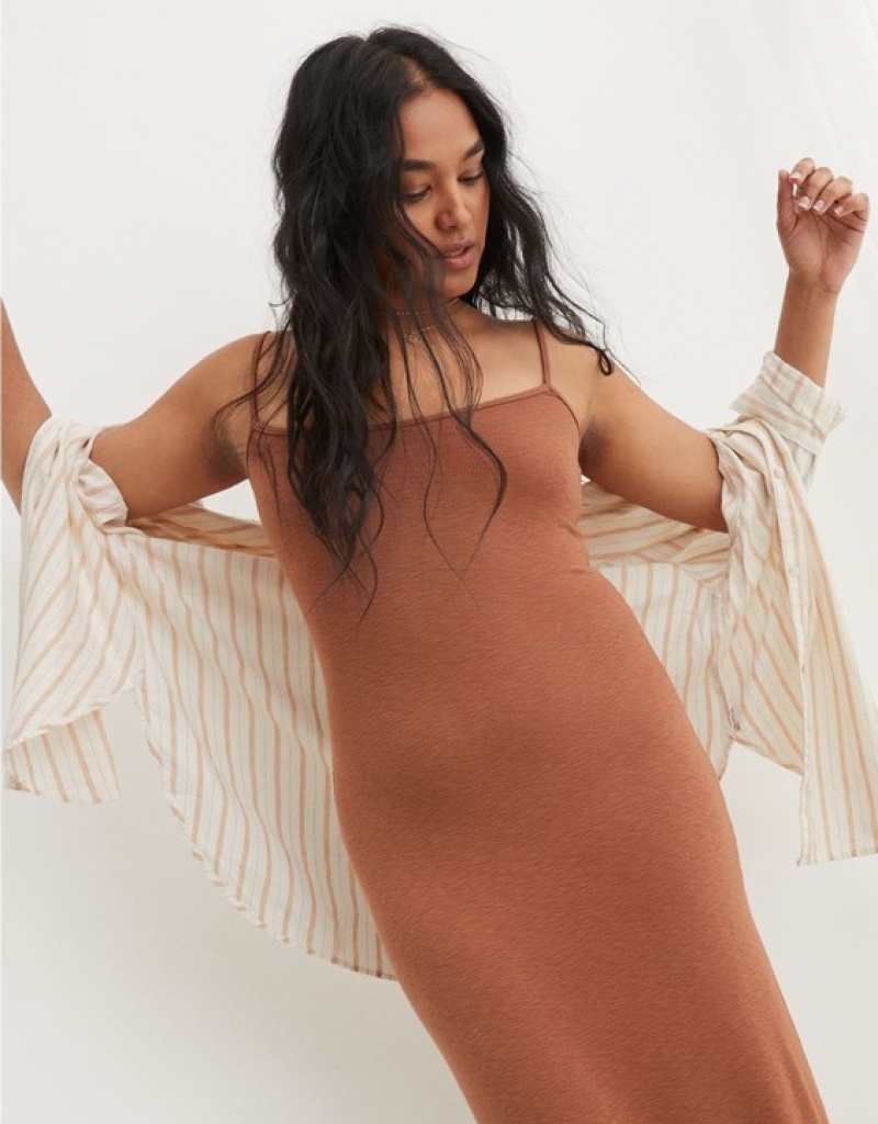 Aerie Bodycon Maxi Dress Brown | LSF-520381