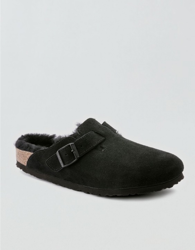 Aerie Boston Shearling Clogs Black | JQT-617435