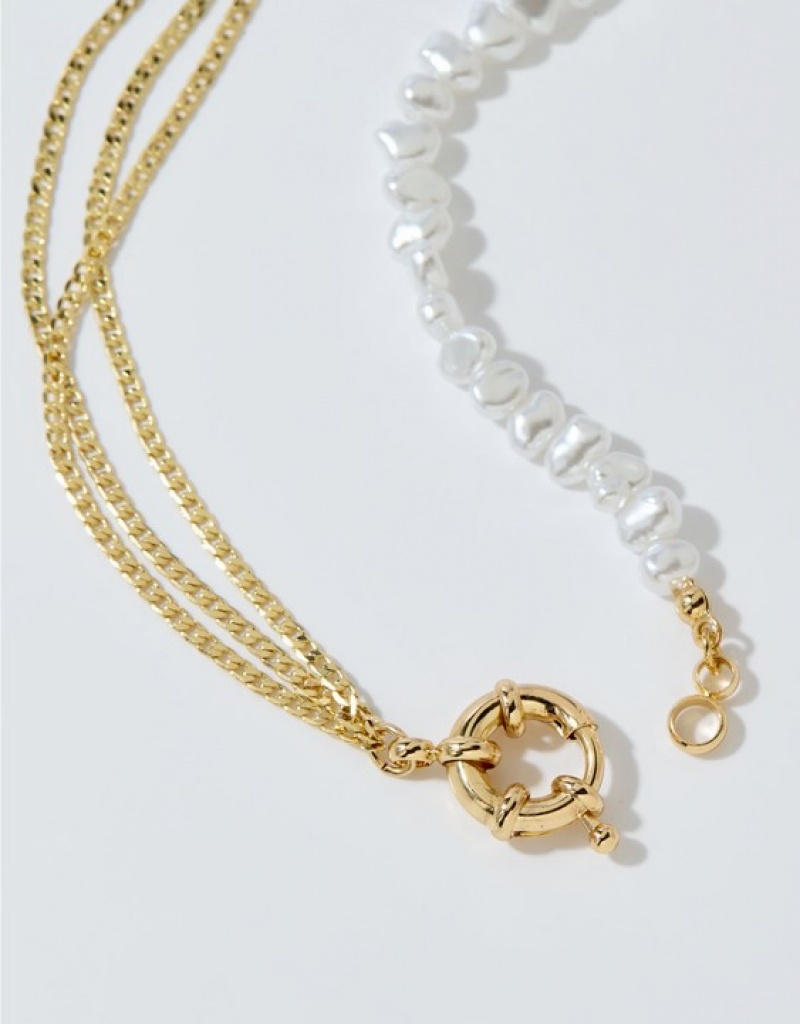 Aerie Chain And Pearl Mix Jewelry Gold | YEM-526807