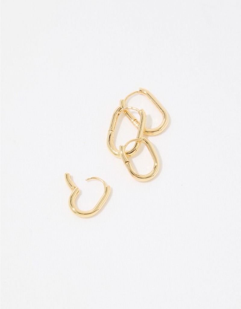 Aerie Chunky Paperclip Hoop Earring Pack Jewelry Gold | LRU-816479