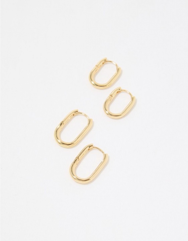 Aerie Chunky Paperclip Hoop Earring Pack Jewelry Gold | LRU-816479