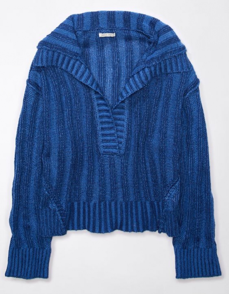 Aerie Collared Pullover Sweater Blue | DNF-573981