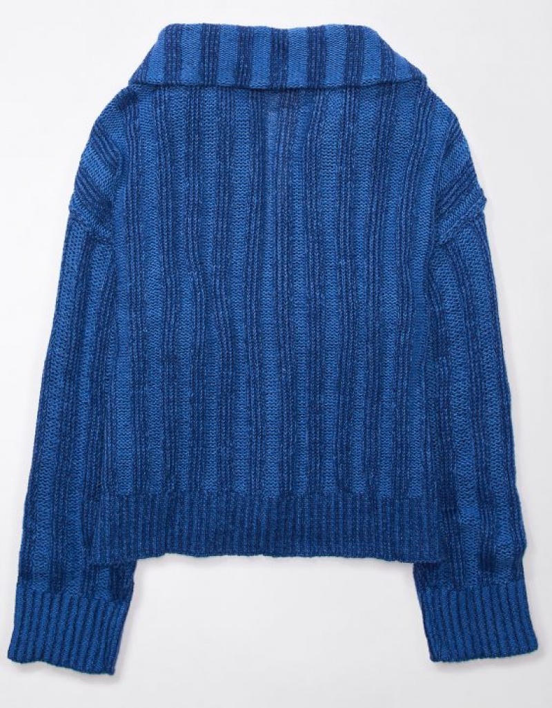 Aerie Collared Pullover Sweater Blue | DNF-573981