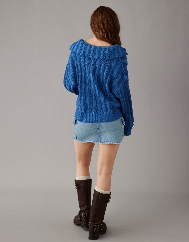 Aerie Collared Pullover Sweater Blue | DNF-573981