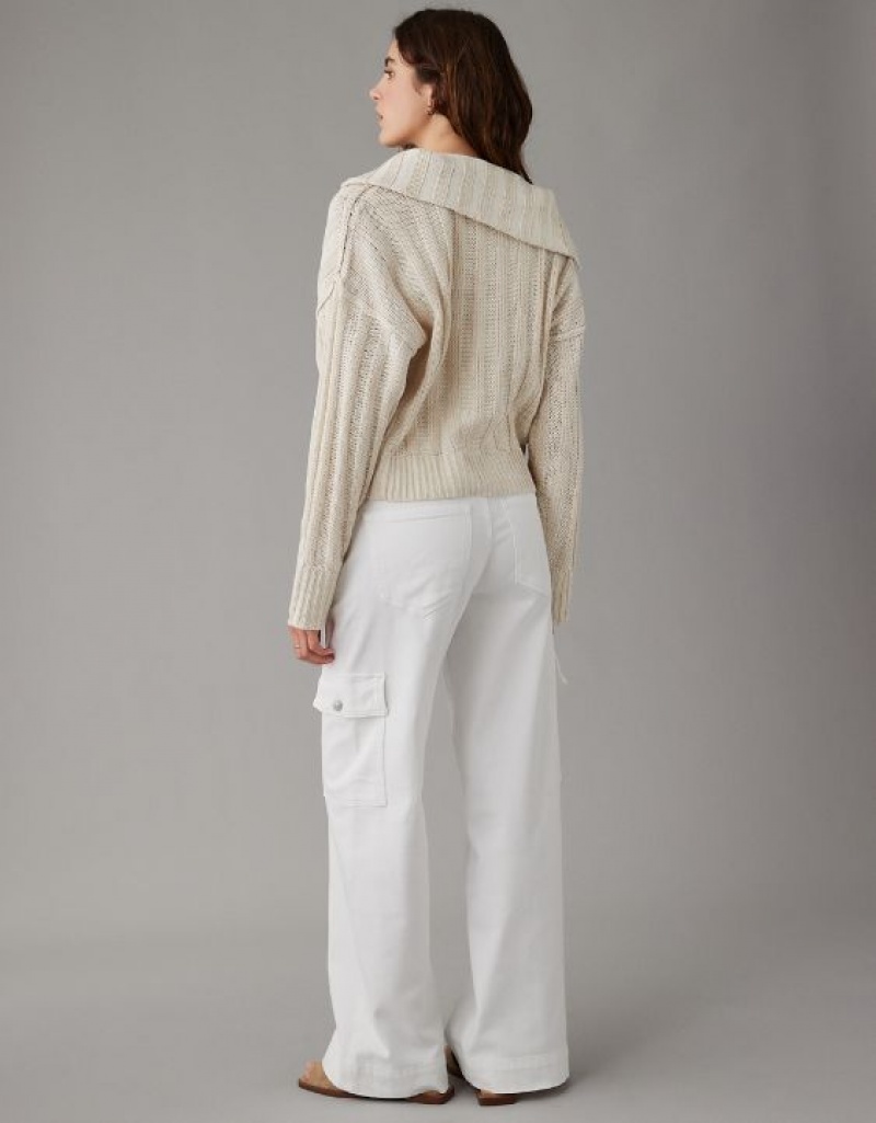 Aerie Collared Pullover Sweater Cream | TLW-679452