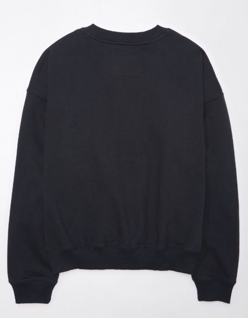 Aerie Crew Neck Fleece Sweatshirts Black | SCT-586197