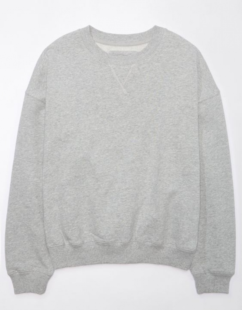 Aerie Crew Neck Fleece Sweatshirts Grey | SCA-217869