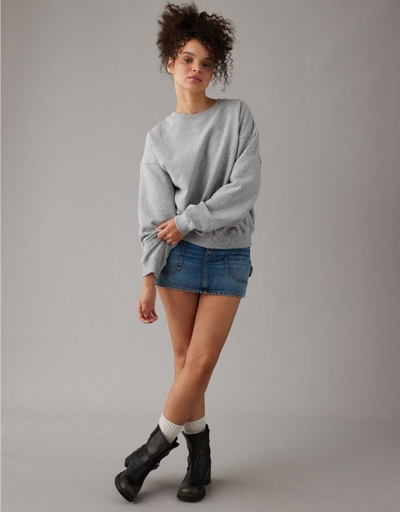 Aerie Crew Neck Fleece Sweatshirts Grey | SCA-217869