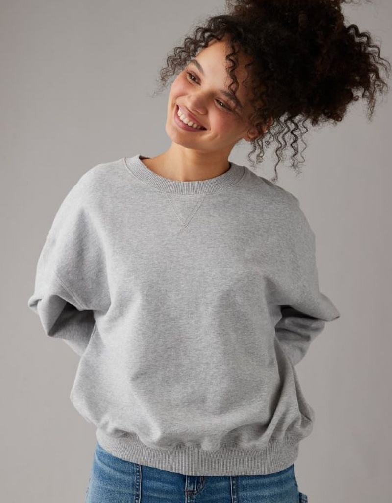 Aerie Crew Neck Fleece Sweatshirts Grey | SCA-217869