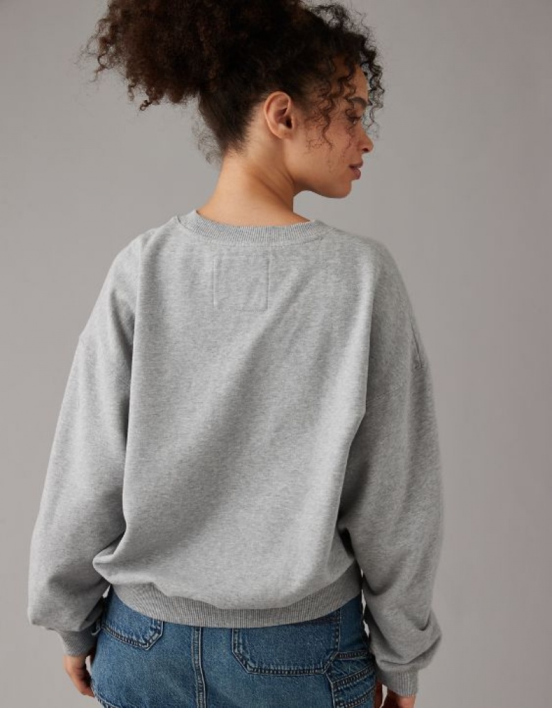 Aerie Crew Neck Fleece Sweatshirts Grey | SCA-217869