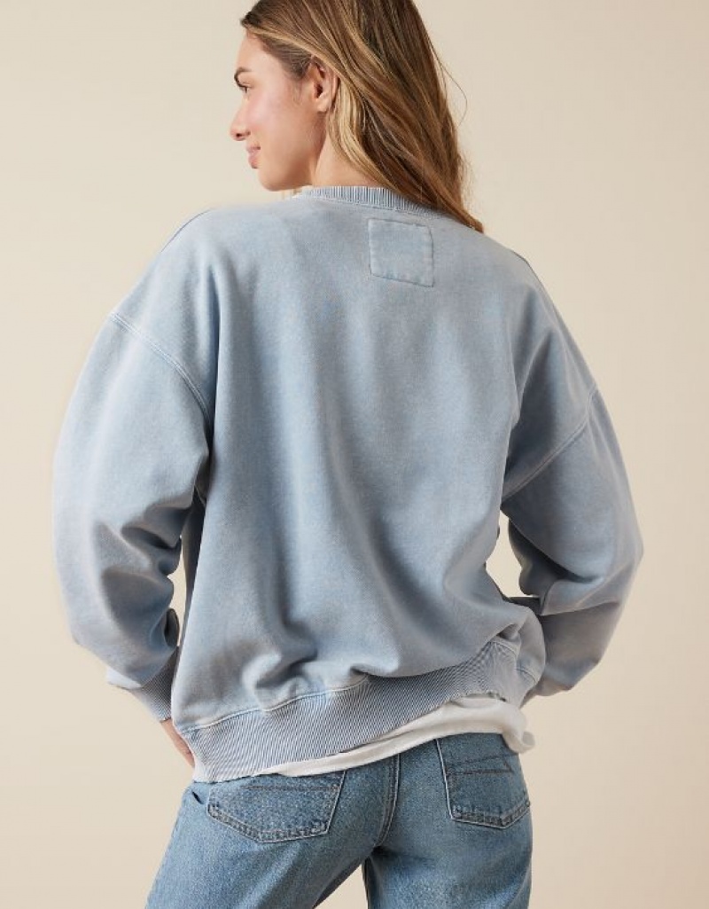 Aerie Crew Neck Graphic Fleece Sweatshirts Light Blue | REG-489327