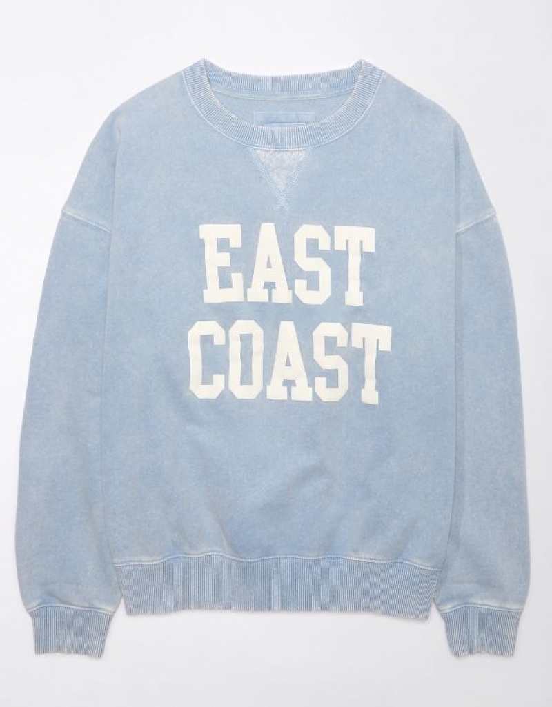 Aerie Crew Neck Graphic Fleece Sweatshirts Light Blue | REG-489327