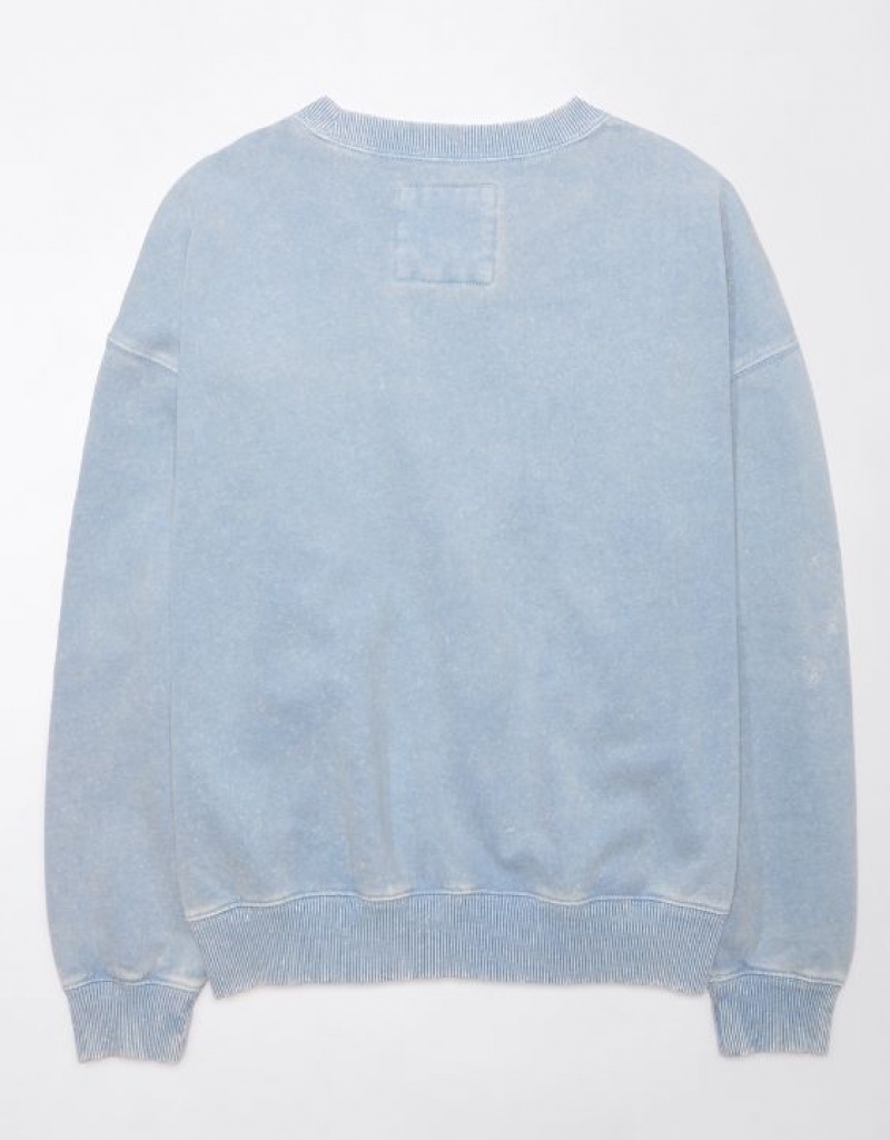 Aerie Crew Neck Graphic Fleece Sweatshirts Light Blue | REG-489327