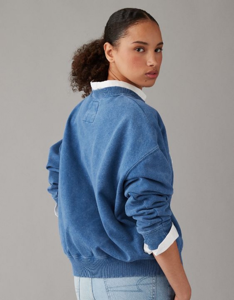 Aerie Crew Neck Graphic Fleece Sweatshirts Indigo | RML-572108