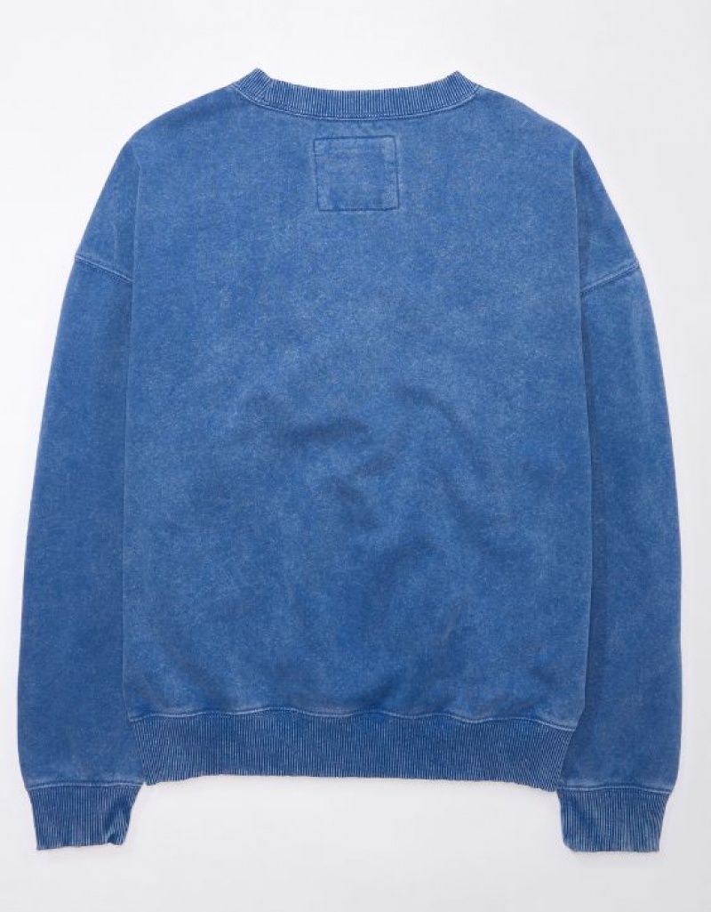 Aerie Crew Neck Graphic Fleece Sweatshirts Indigo | RML-572108