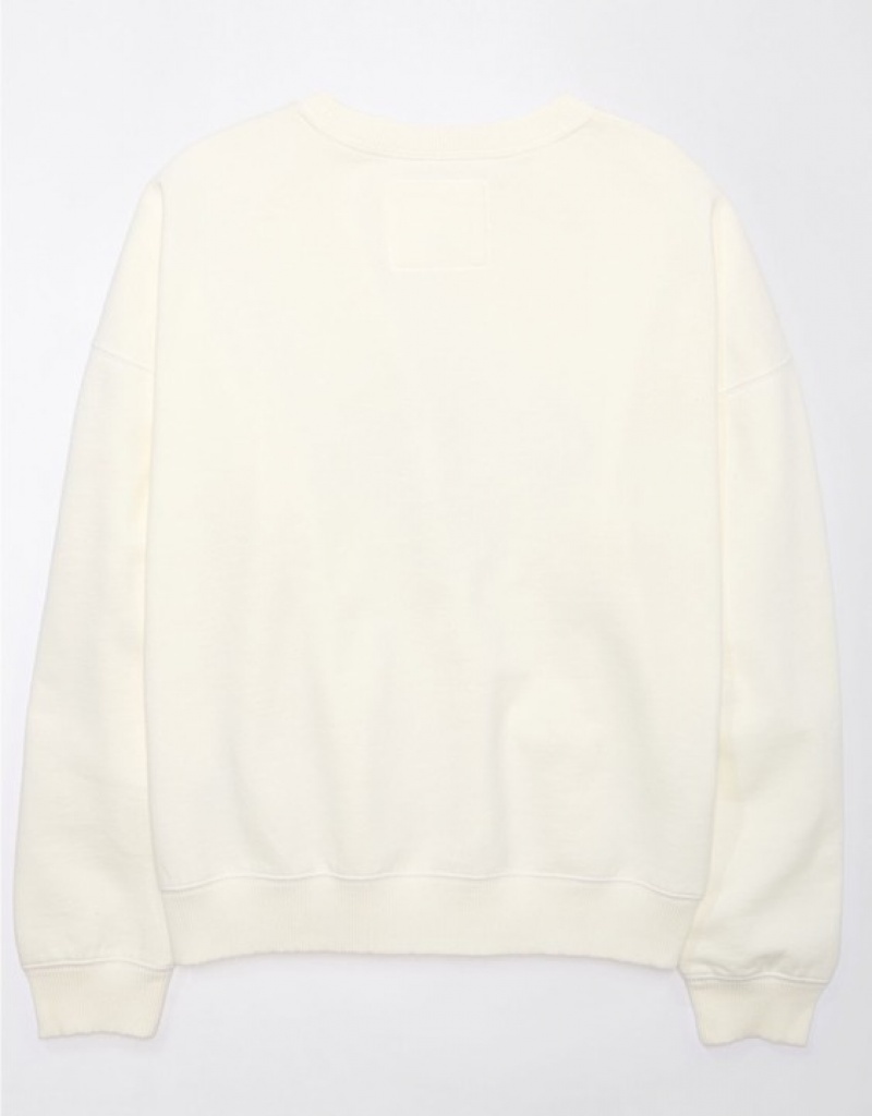 Aerie Crew Neck Graphic Fleece Sweatshirts White | GTE-203971