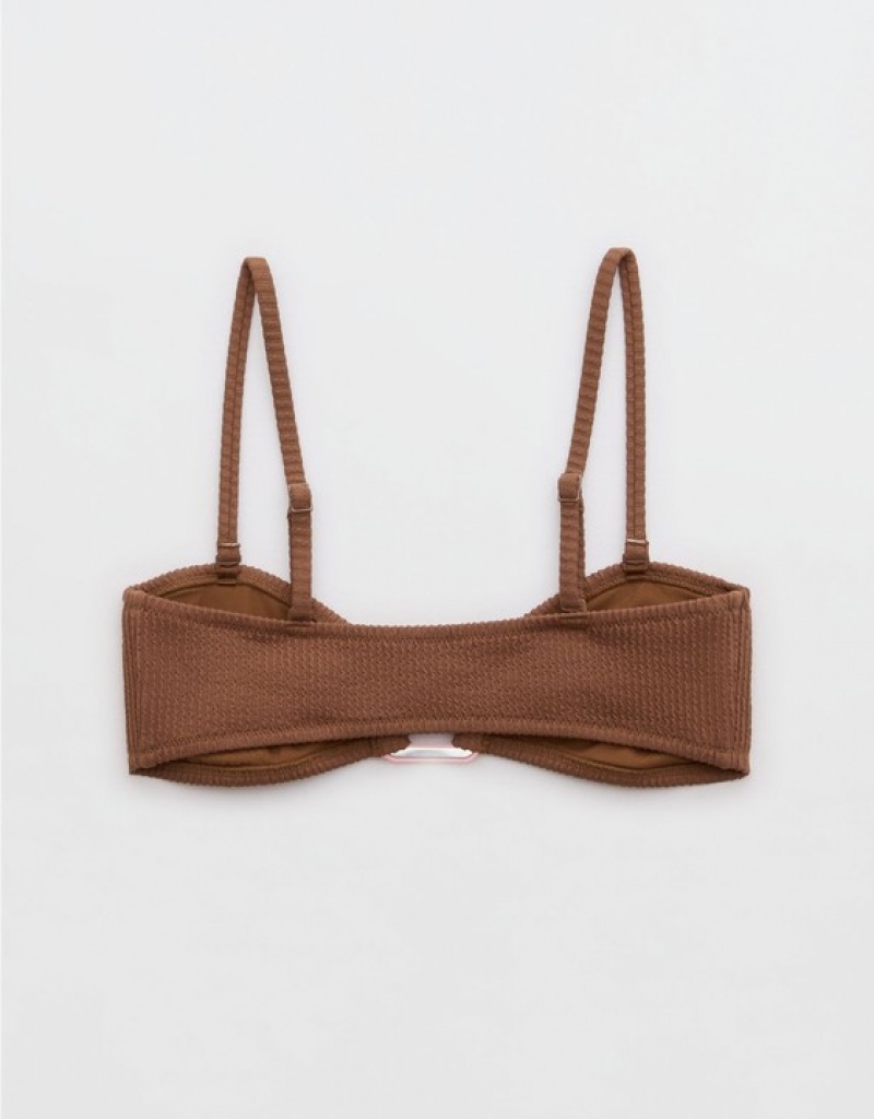 Aerie Crinkle Bandeau Bikini Top Dark Brown | XAD-617059